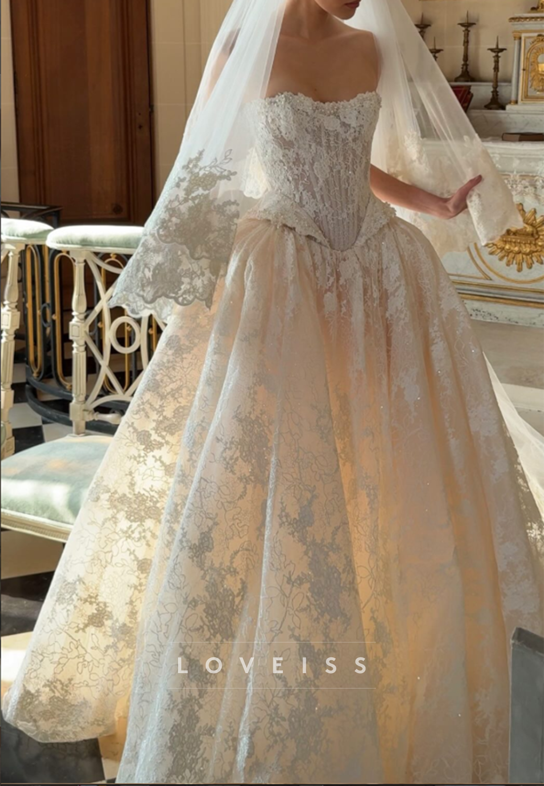 Strapless Lace Ball Gown Wedding Dress