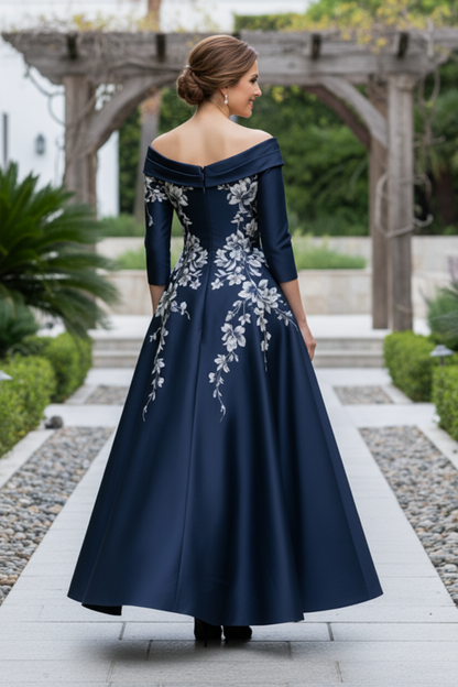 Off-the-Shoulder Floral A-Line Evening Dress