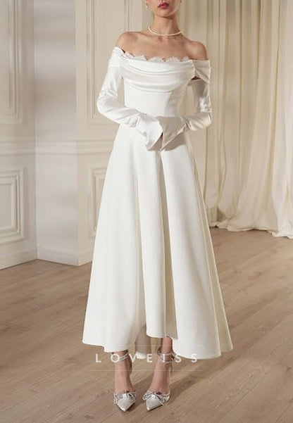 Off-the-Shoulder A-Line Tea-Length Dress
