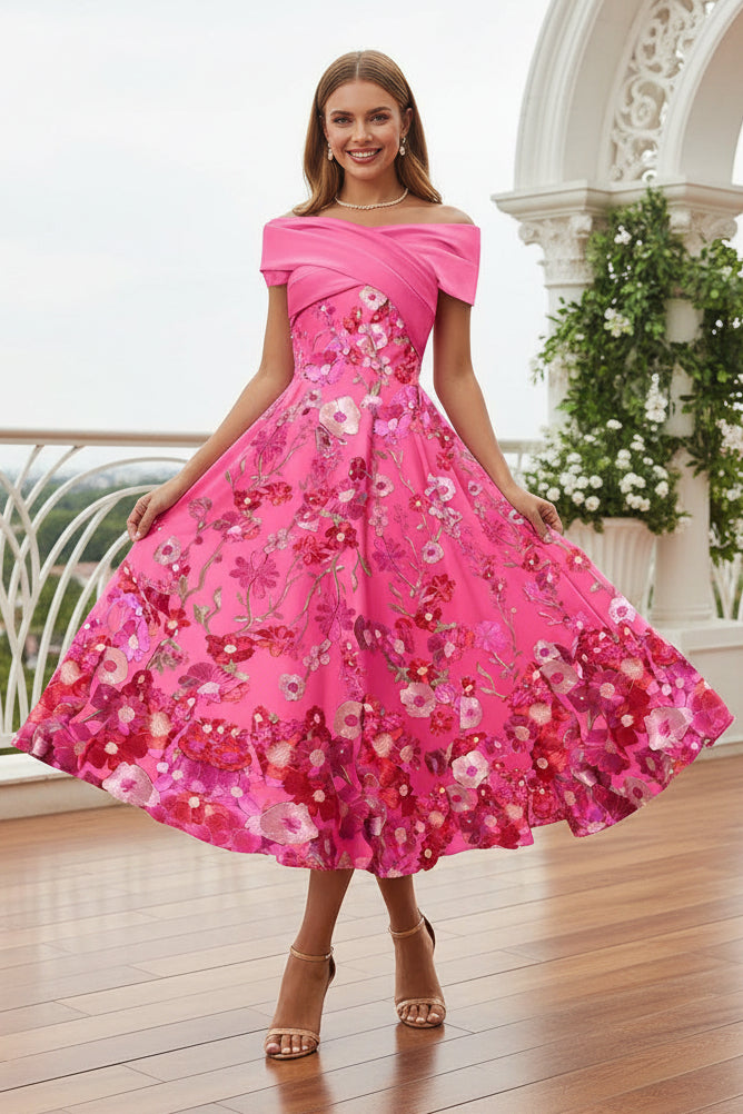 Off-Shoulder Floral Midi Dress