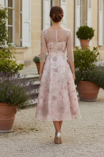 Floral Embroidered Illusion Midi Dress