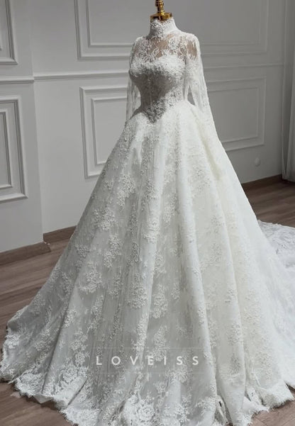 High Neck Lace Ball Gown Wedding Dress