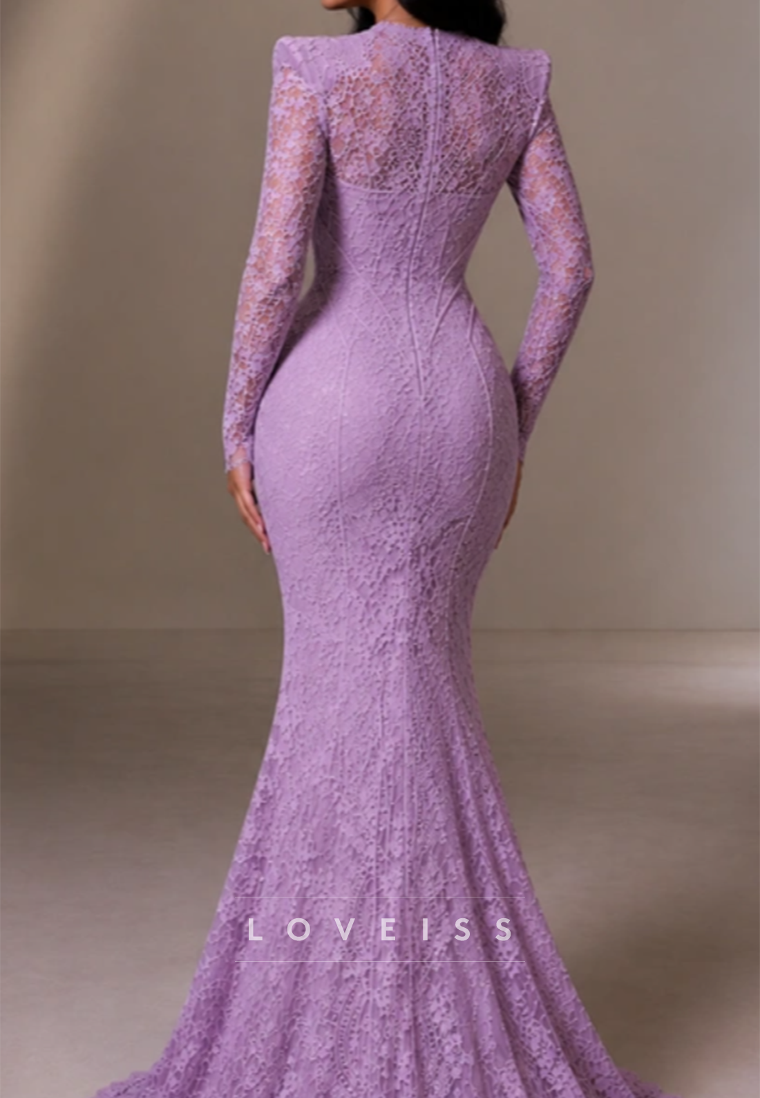 Lace Long-Sleeve Mermaid Gown with Sweetheart Neckline
