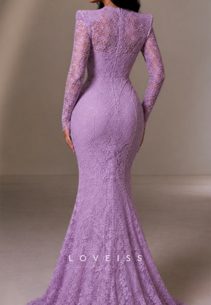 Lace Long-Sleeve Mermaid Gown with Sweetheart Neckline