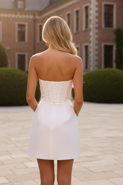 Strapless Beaded Corset Satin Mini Dress