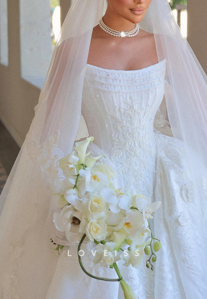 Strapless Corset Jacquard Ball Gown Wedding Dress