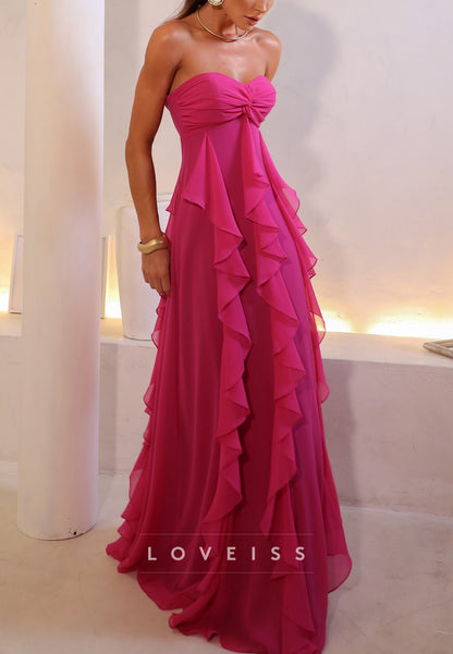 Strapless Ruffle Chiffon A-Line Gown