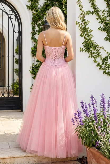 Corset Tulle Ball Gown with Lace Bustier