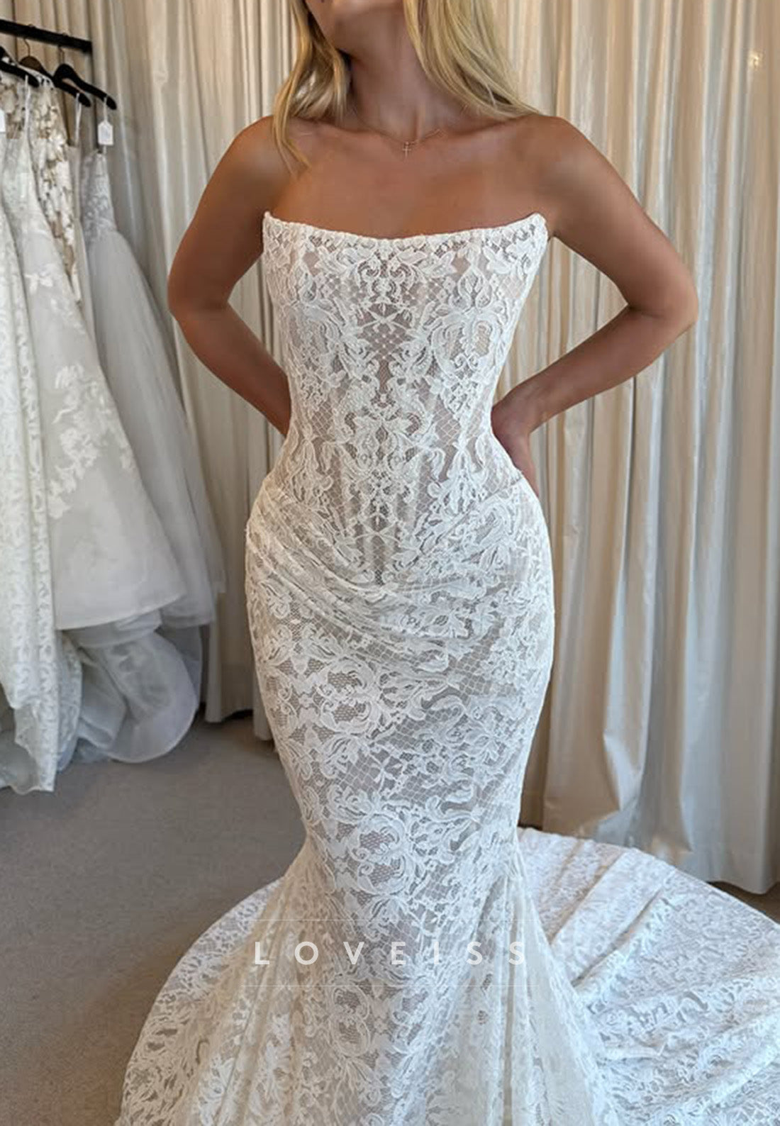 Strapless Lace Mermaid Wedding Dress with Train