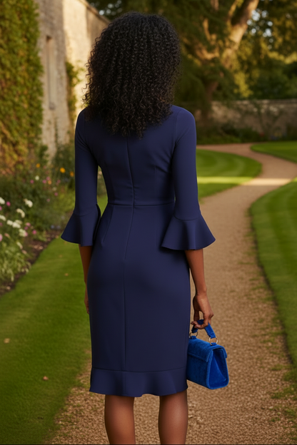 V-Neck Sheath Dress with Flared Cuffs