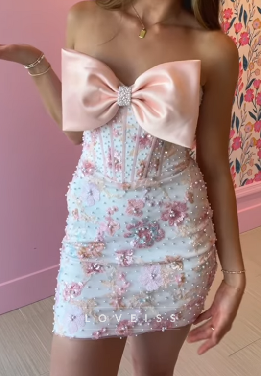 Strapless Corset Mini Dress with Oversized Bow