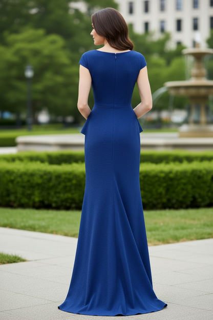 Asymmetrical Drape Cap Sleeve Mermaid Gown