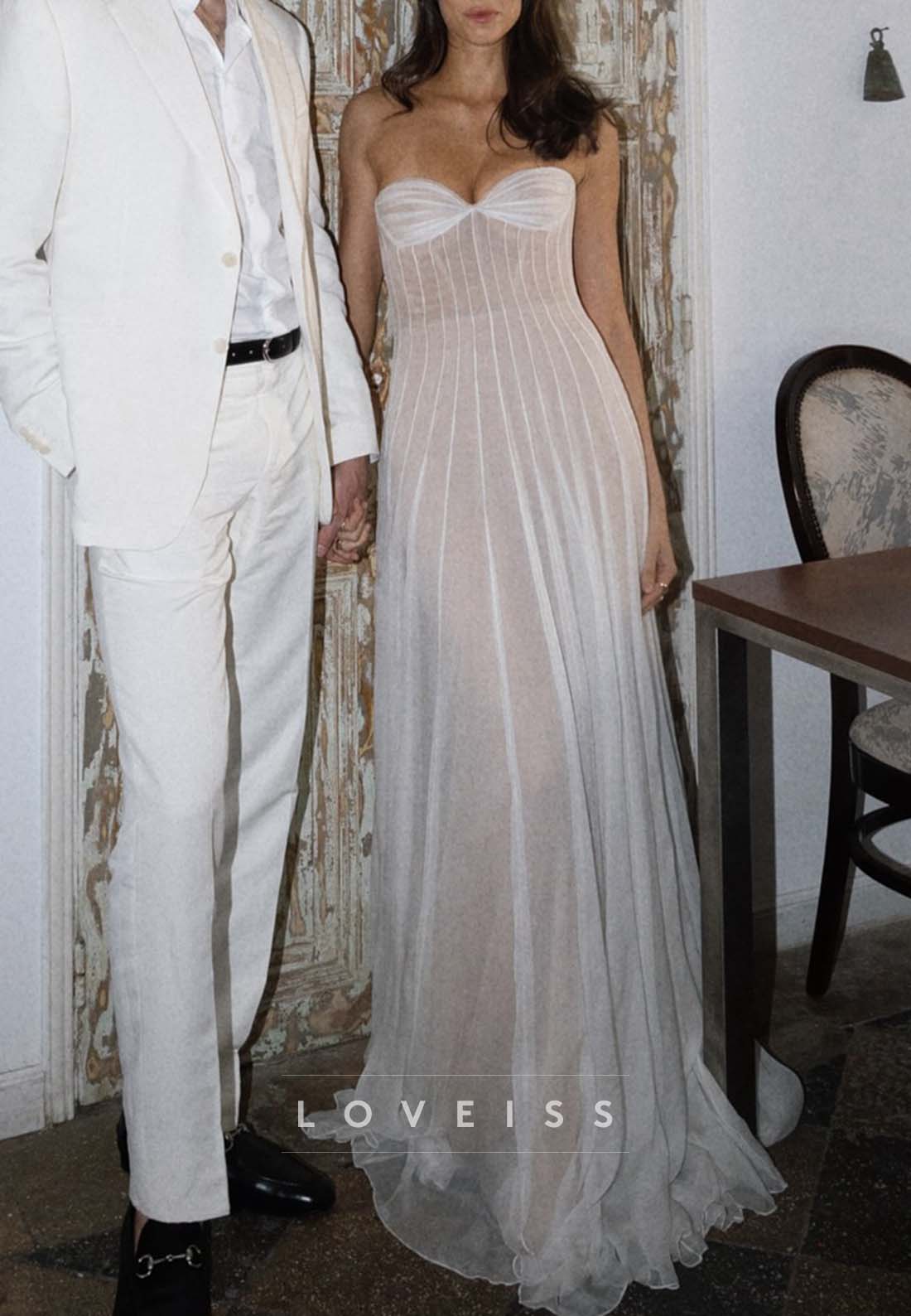 Strapless Sweetheart Sheer Boned Wedding Dress