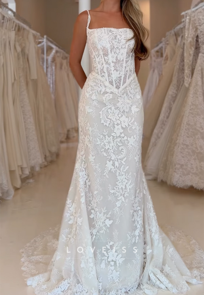 Lace Corset Bodice Spaghetti Strap Wedding Dress