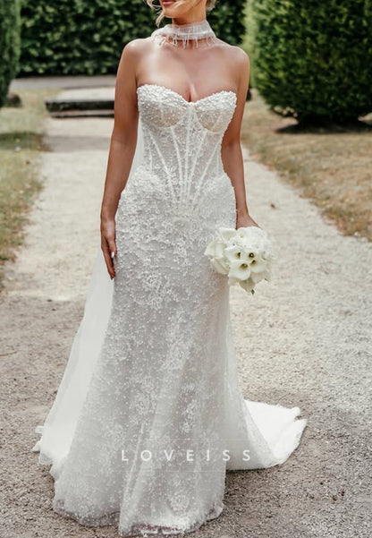 Corset Sweetheart Mermaid Wedding Dress with Cape