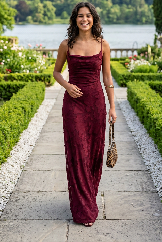 Textured Floral Maxi Dress with Lace-Up Back