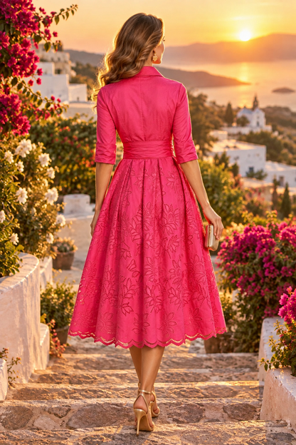 Embroidered Lace Shirtdress with Tie Sash