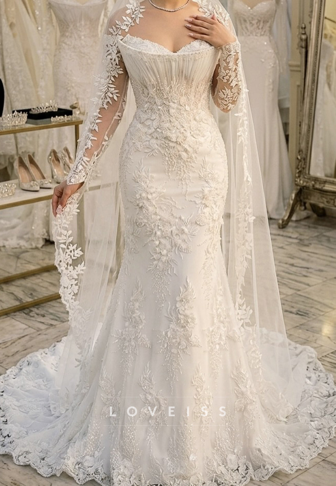 Illusion Long Sleeve Mermaid Lace Wedding Dress