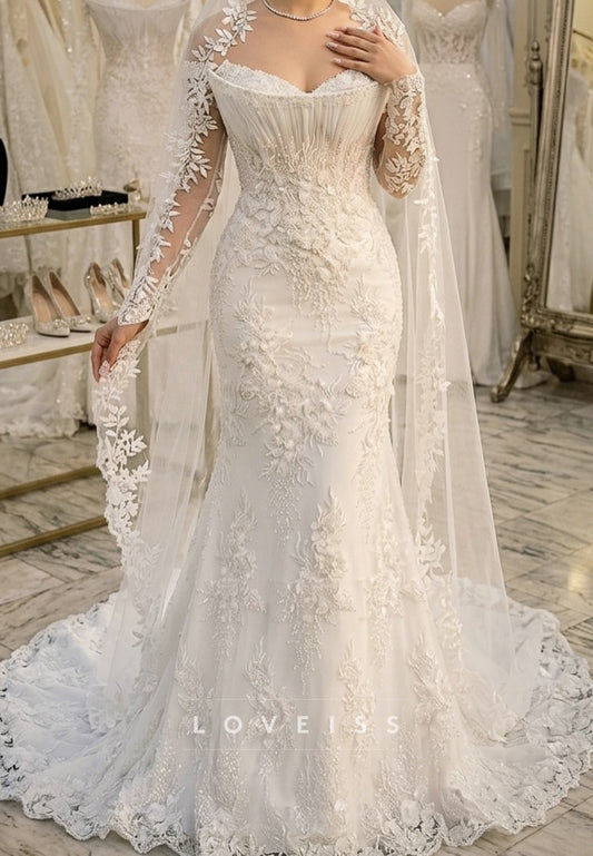 Illusion Long Sleeve Mermaid Lace Wedding Dress