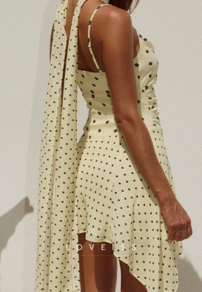 Polka Dot Cowl-Neck Mini Dress with Matching Scarf