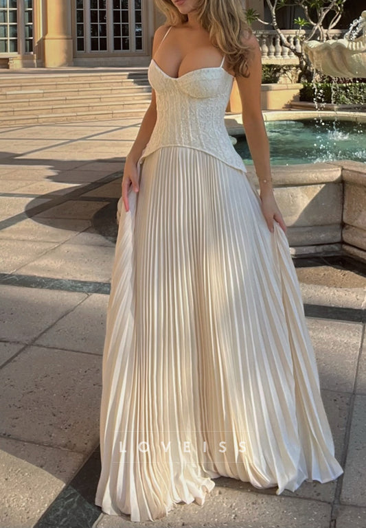 Corset Bodice Pleated A-Line Spaghetti Strap Gown