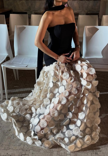 Strapless Two-Tone Gown with 3D Appliqué Skirt