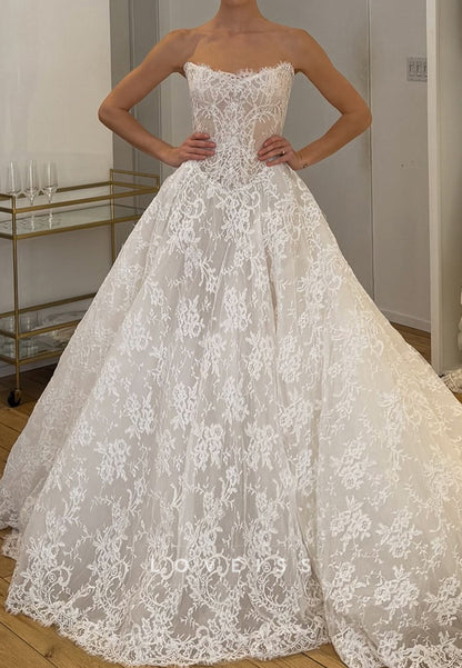 Strapless Scalloped Lace Ball Gown Wedding Dress