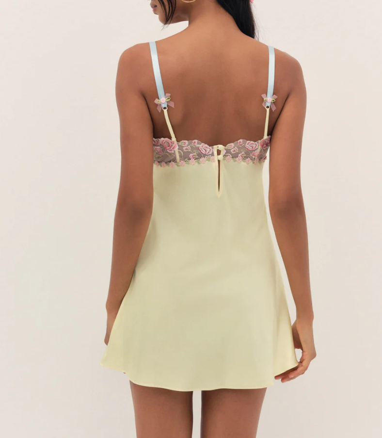 Floral Embroidered Satin Slip Mini Dress