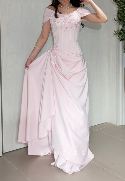 Corset Evening Gown with Beaded Floral Bodice