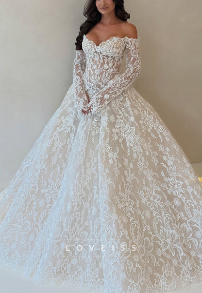Off-Shoulder Lace Ball Gown Wedding Dress