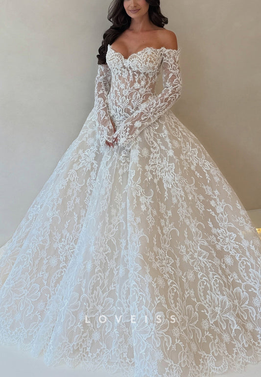 Off-Shoulder Lace Ball Gown Wedding Dress