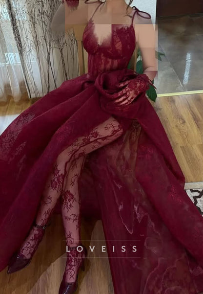 Lace Gown with Overskirt and 3D Flower