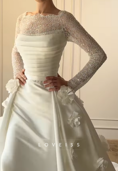 Illusion Long Sleeve 3D Floral Ball Gown