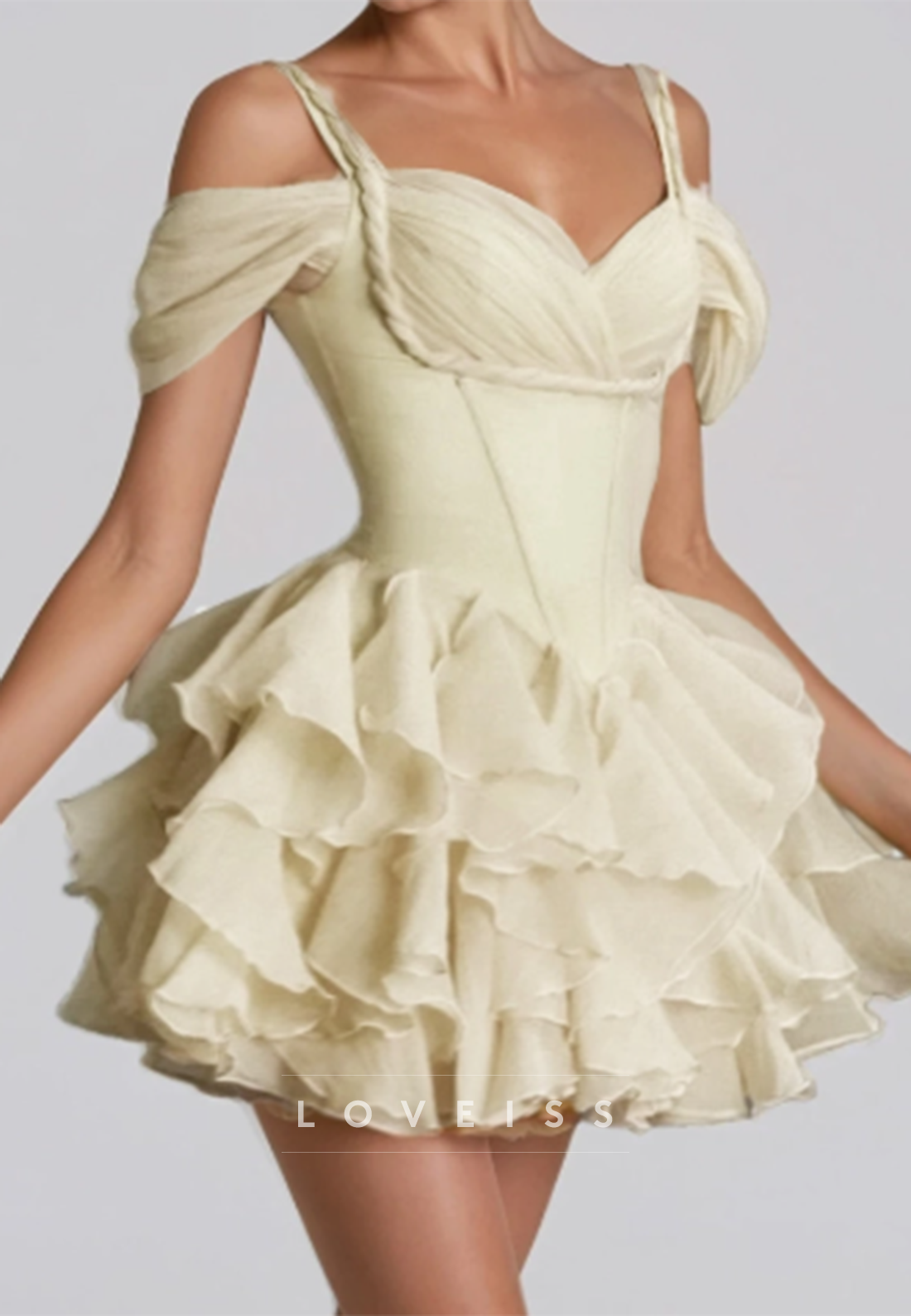 Off-Shoulder Ruffled Tiered Mini Party Dress
