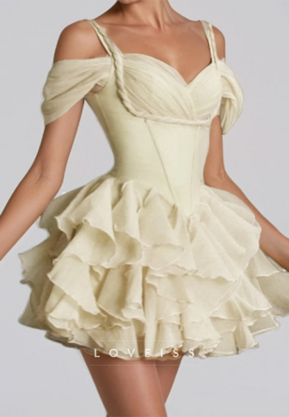 Off-Shoulder Ruffled Tiered Mini Party Dress