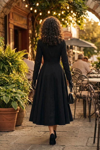 A-Line Midi Dress with Contrast Lapel Collar