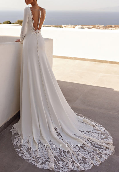Long Sleeve Bateau Neck Mermaid Bridal Gown