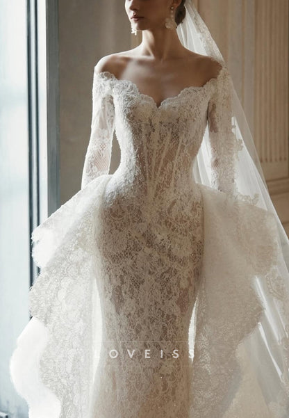 Lace Off-the-Shoulder Long Sleeve Mermaid Wedding Dress
