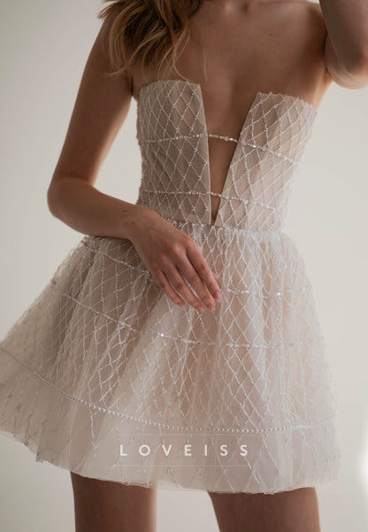 Strapless Beaded Plunge Mini Dress
