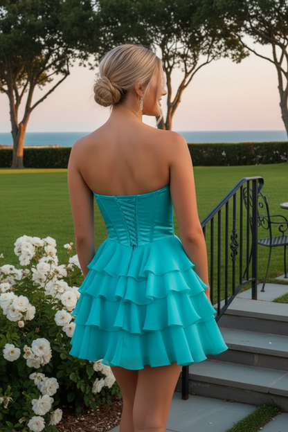 Beaded Sweetheart Tiered Ruffle Mini Dress