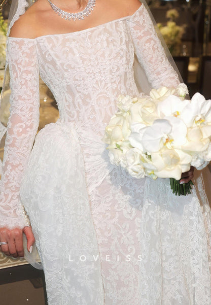 Off-the-Shoulder Long Sleeve Lace Wedding Dress