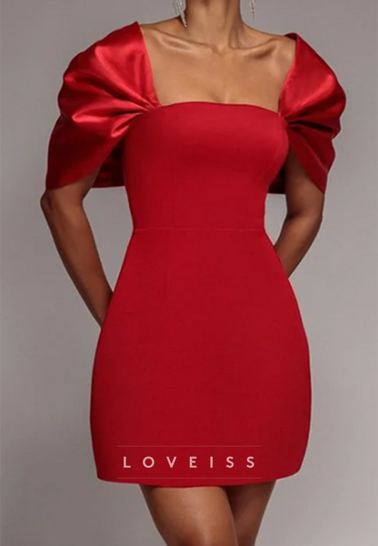 Off-Shoulder Satin Bow Sleeve Bodycon Mini Dress