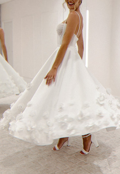 Corset Bodice Tea-Length Dress with 3D Florals