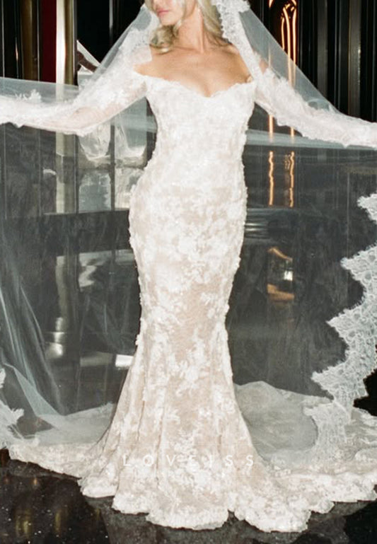 Off-the-Shoulder Floral Lace Mermaid Wedding Dress