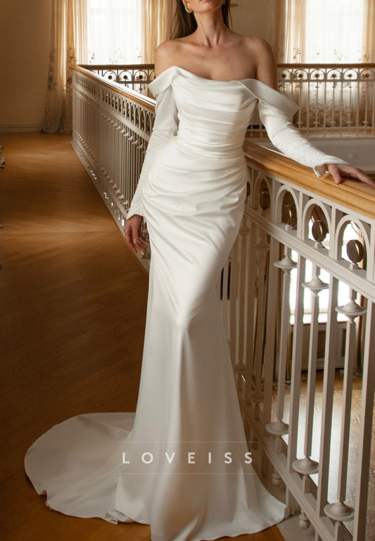 Off-Shoulder Ruched Satin Mermaid Wedding Gown