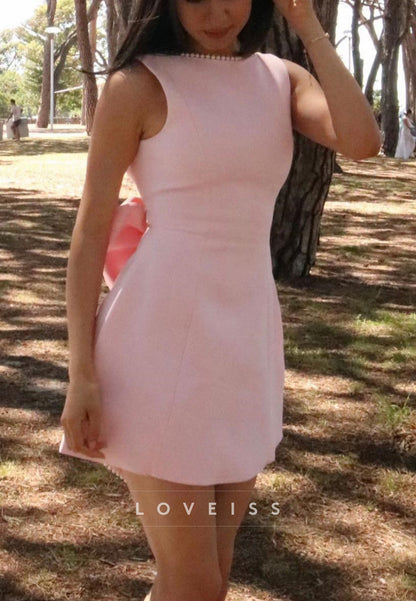 Backless A-Line Mini Dress with Bow and Pearls