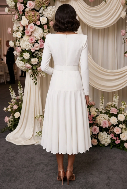 Belted Midi Dress with Pleated Drop-Waist Skirt