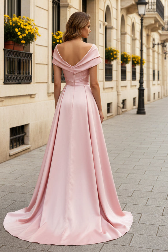 One-Shoulder Satin Evening Gown with Embroidered Overskirt