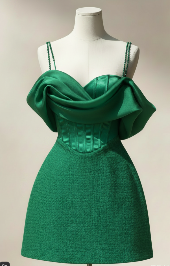 Sweetheart Corset Satin Mini Dress with Textured Skirt