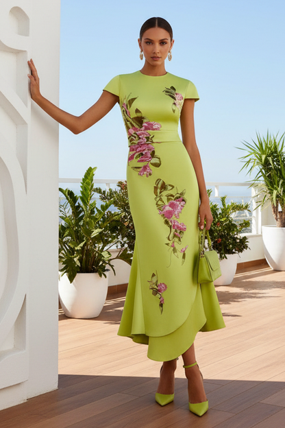 Floral Embroidered Asymmetrical Midi Dress